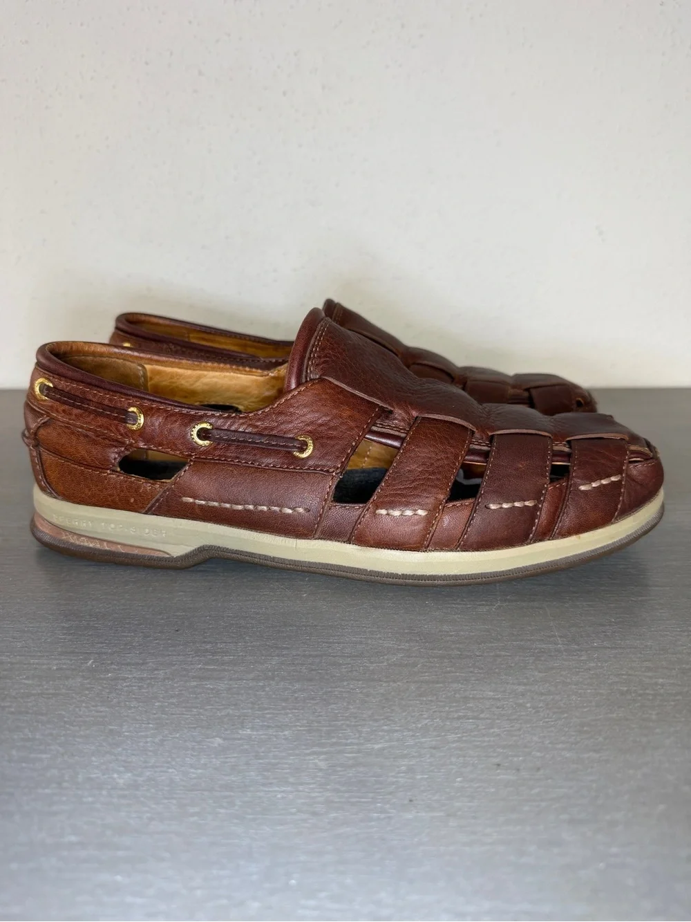 Sperry Top Sider Gold Cup Fisherman Sandals Men’s Size 9M Brown Leather